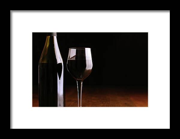 Black Background Framed Print featuring the photograph Red Wine Copy Space by Donald gruener