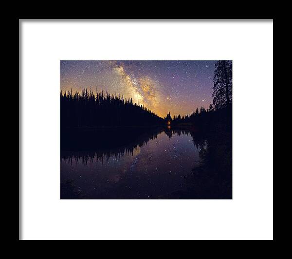 Colorado Framed Print featuring the photograph Milky Way at Lake Irene in Colorado's Rocky Mountains by OLena Art by Lena Owens - Vibrant DESIGN