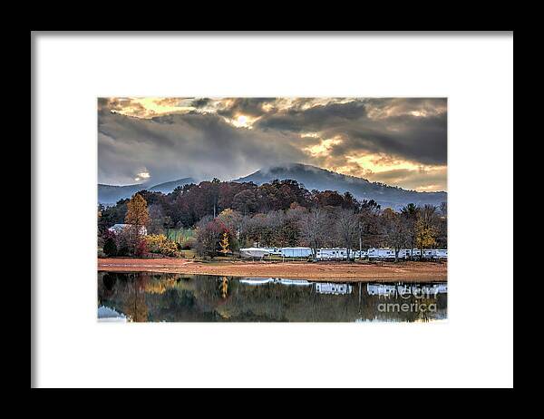Reflections Framed Print featuring the photograph Reflections, Autumn At North Georgia Mountain Lake After Rain At Sunset by Felix Lai