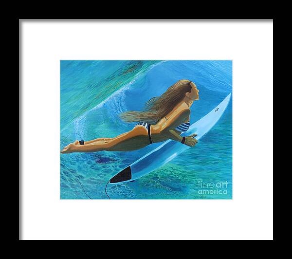 Surfer Framed Print featuring the painting Refresh Surfer Girl by Jenn C Lindquist