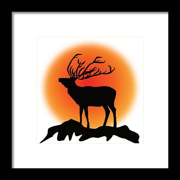 Reindeer In The Sunset Framed Print featuring the digital art Reindeer in the sunset by Patricia Piotrak