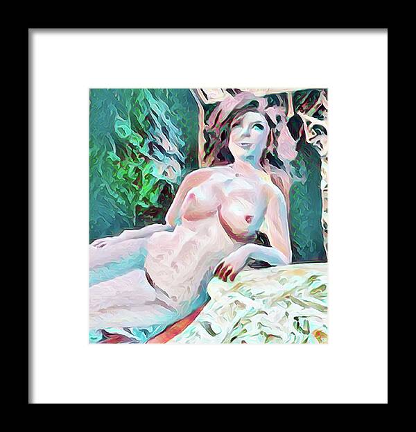 Nude Drawing Framed Print featuring the digital art Relaxing by Cathy Anderson
