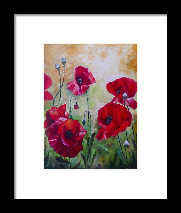 Red Poppy Art Framed Print featuring the painting Remember Me by Karen Kennedy Chatham