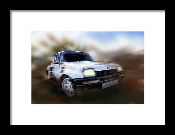 Wheels Framed Print featuring the photograph Renault 5 GT Kicking up dust by Carl H Payne