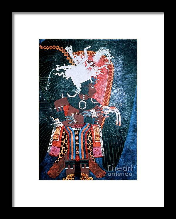 Weapon Framed Print featuring the painting Reproduction Of A Mural Showing A Ruler Dressed For A Ceremony, From The Temple Of Murals, Bonampak by Mayan