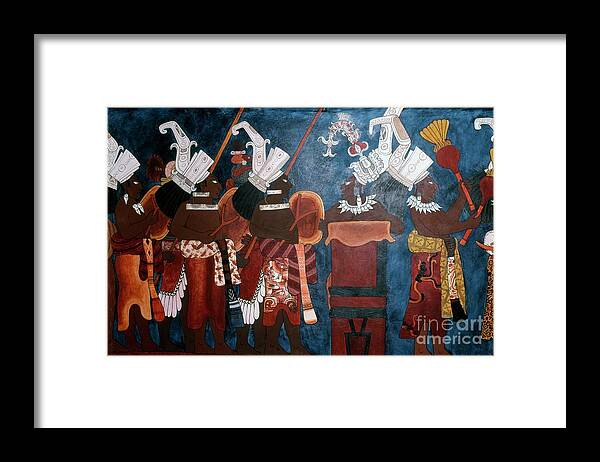 Servant Framed Print featuring the painting Reproduction Of A Mural Showing Servants And Musicians During A Ceremony, From The Temple Of Murals, Bonampak by Mayan