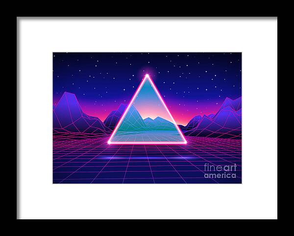 Hipster Framed Print featuring the digital art Retro Futuristic Landscape With by Swillklitch