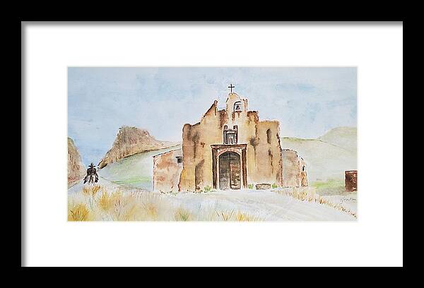 Cowboy Framed Print featuring the painting Riding Past the Cross by Claudette Carlton