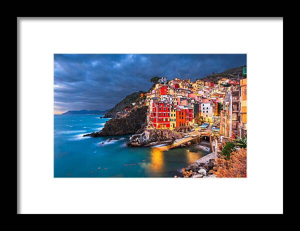 Landscape Framed Print featuring the photograph Riomaggiore, Italy, In The Cinque Terre by Sean Pavone