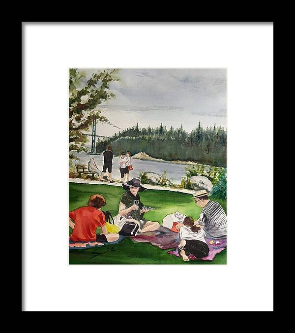 Picnic Framed Print featuring the painting Riparian Rhapsody by Sonia Mocnik
