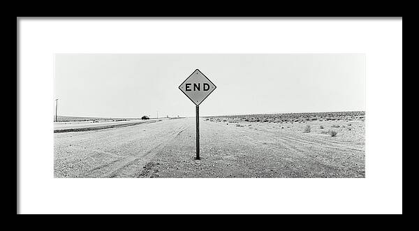 Scenics Framed Print featuring the photograph Road End Sign On Desert Highway, Mojave by Paul Souders
