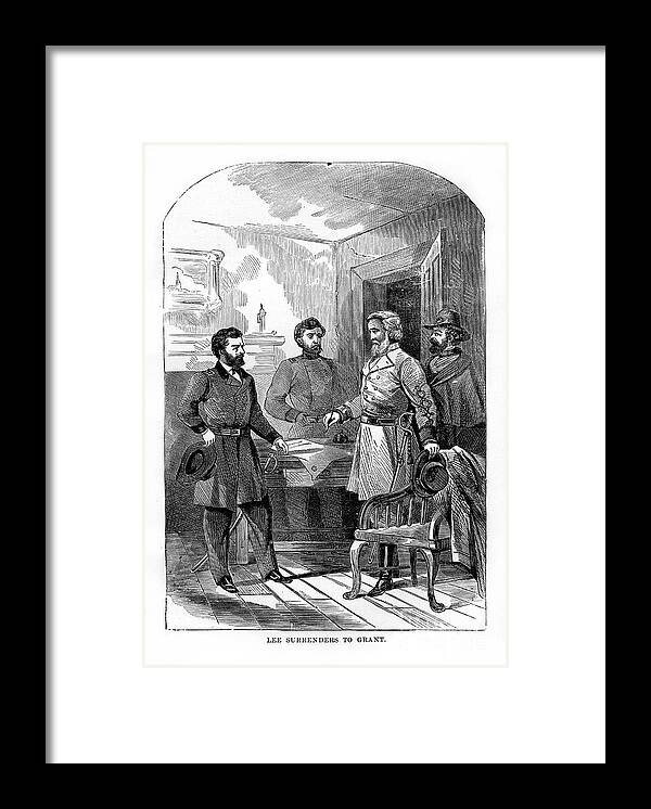 Engraving Framed Print featuring the drawing Robert E Lee Surrenders To Ulysses S by Print Collector