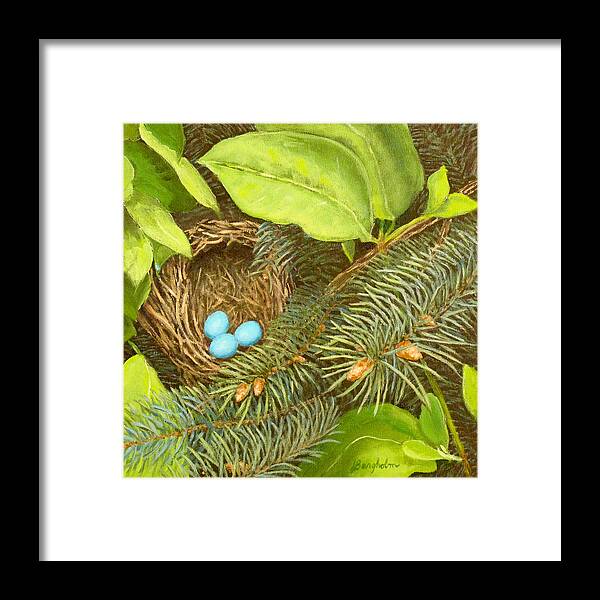 Bird Framed Print featuring the painting Robin's Nest by Joe Bergholm