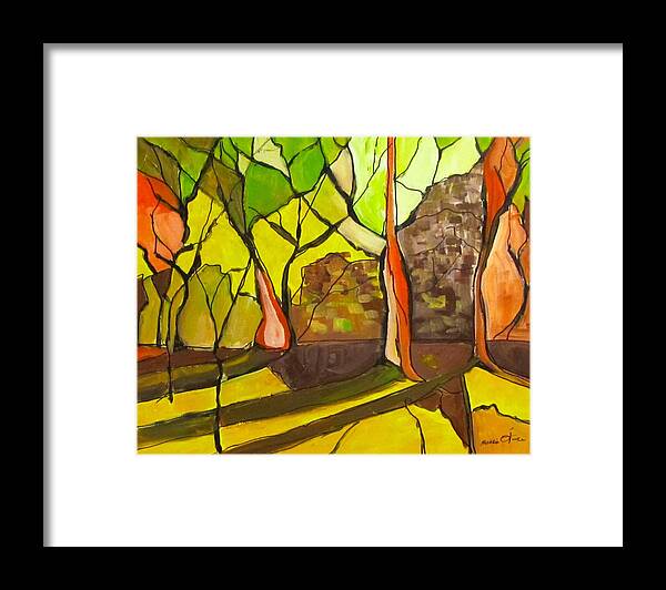 Abstract Framed Print featuring the painting Robyn's Woods by Barbara O'Toole