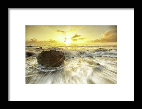 Tranquility Framed Print featuring the photograph Rock In Gold Rush by Sunrise@dawn Photography