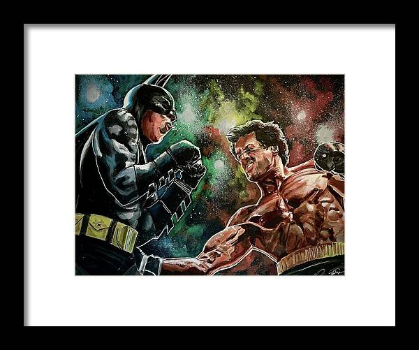 Rocky Framed Print featuring the painting Rocky vs Batman by Joel Tesch