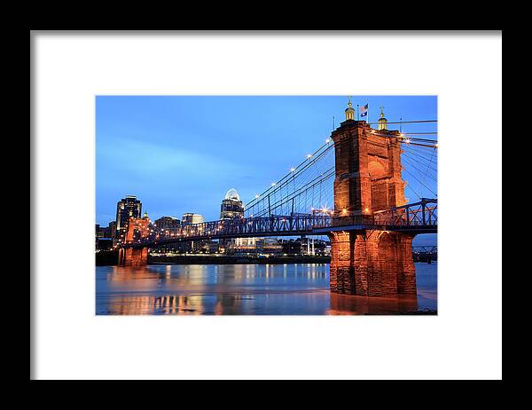 Downtown District Framed Print featuring the photograph Roebling Bridge, Cincinnati, Ohio by Veni
