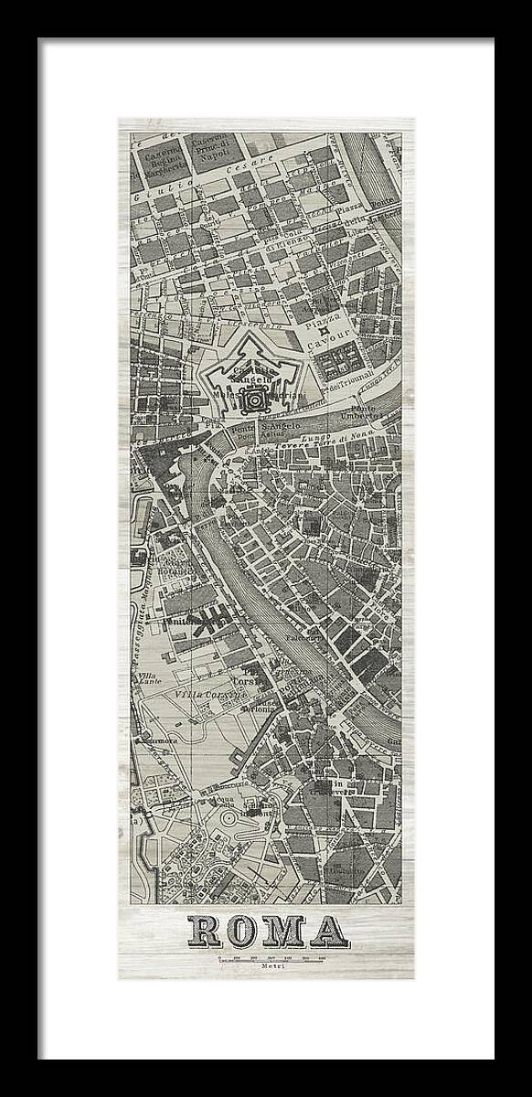 City Framed Print featuring the painting Roma Map Panel On Wood by Wild Apple Portfolio