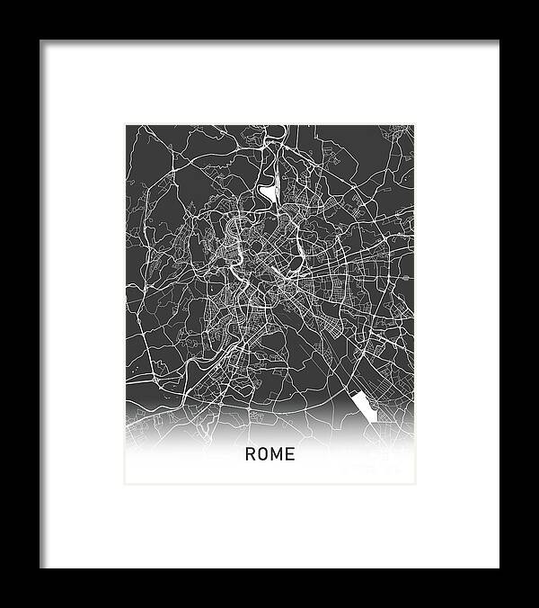 Rome Framed Print featuring the photograph Rome map black and white by Delphimages Map Creations