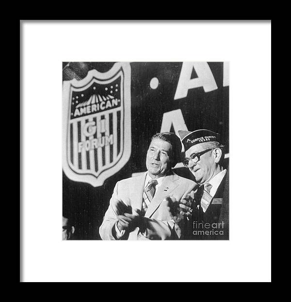 1980-1989 Framed Print featuring the photograph Ronald Reagan At Veteran Podium by Bettmann