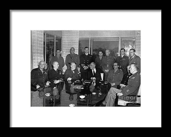 Mature Adult Framed Print featuring the photograph Roosevelt And Churchill Meeting by Bettmann