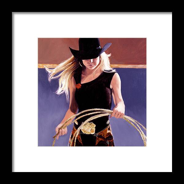 Cowgirl Framed Print featuring the painting Ropin' by J. E. Knauf