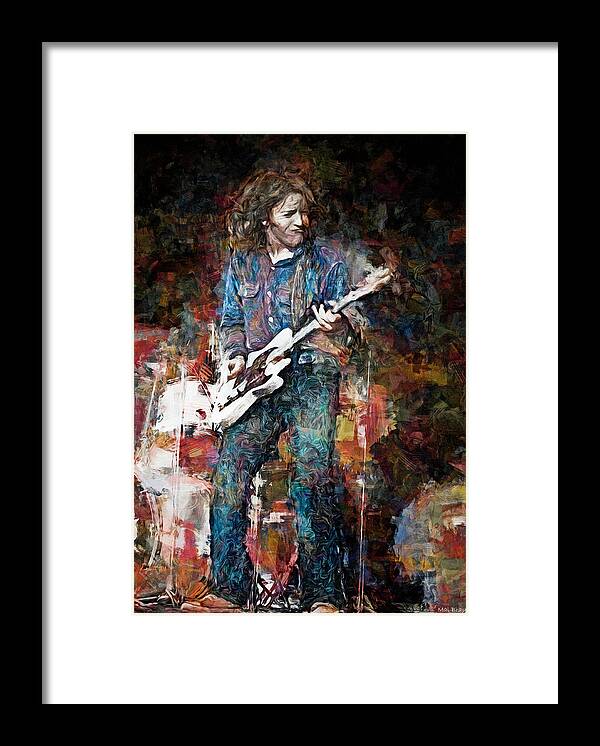 Rory Gallagher Framed Print featuring the mixed media Rory Gallagher, Blues and Rock Instrumentalist by Mal Bray