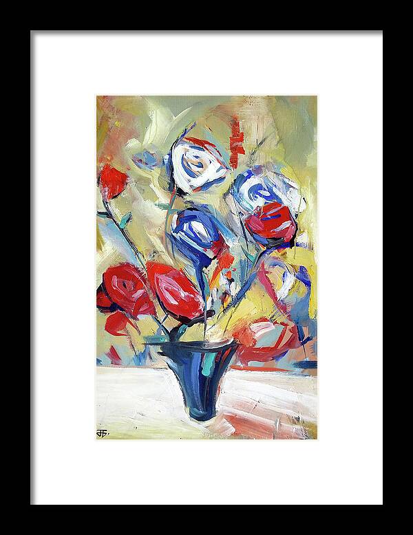  Framed Print featuring the painting Roses and Bluez by John Gholson