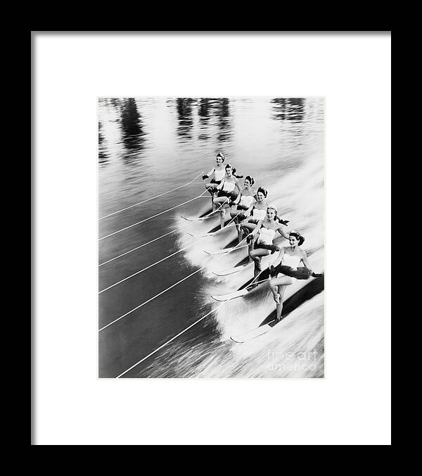 Friendship Framed Print featuring the photograph Row Of Women Water Skiing by Everett Collection