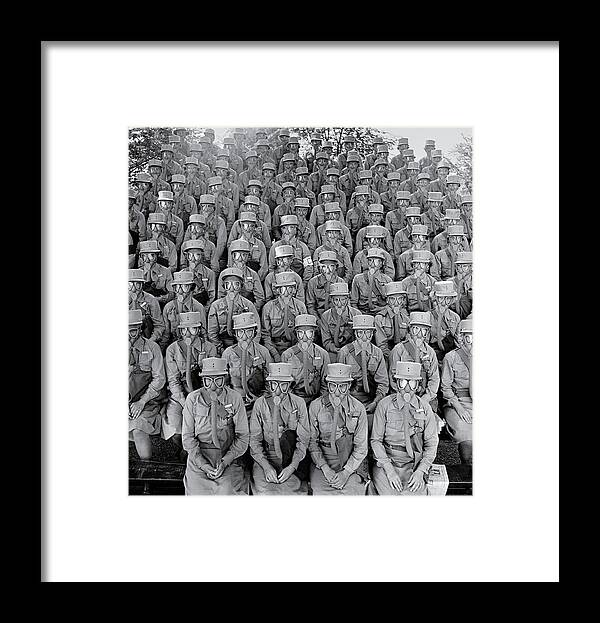 Editors' Picks Framed Print featuring the photograph Rows of WACS after having put on their gas masks by Marie Hansen
