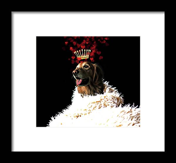 Royal Love Pup - Golden Retriever Framed Print featuring the digital art Royal Love Pup - Golden Retriever by Tina Lavoie