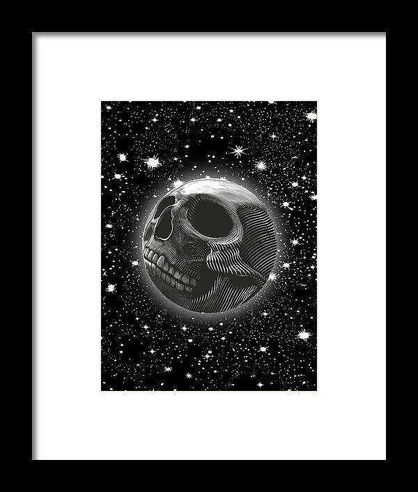 Earth Framed Print featuring the painting Rubino Moon Planet Skull 2 by Tony Rubino
