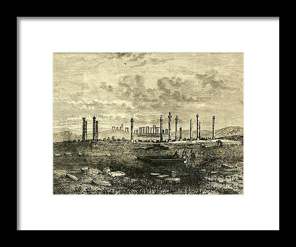 Engraving Framed Print featuring the drawing Ruins At Persepolis by Print Collector