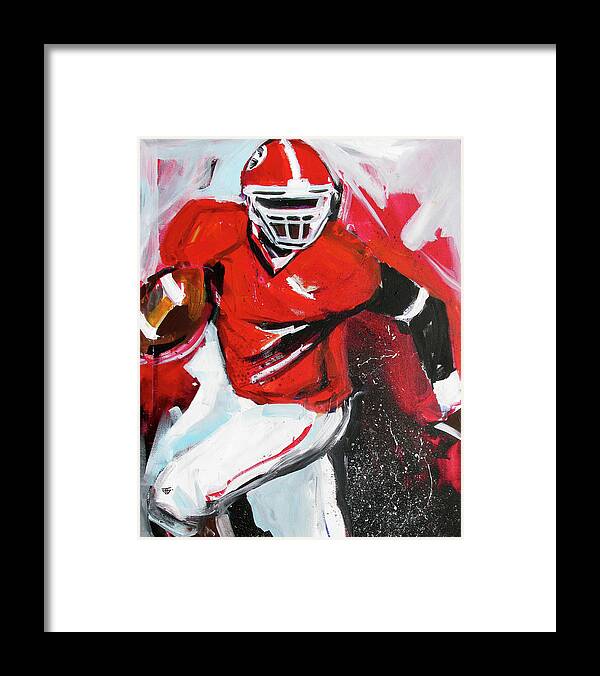 Uga Football Framed Print featuring the painting Run For It by John Gholson