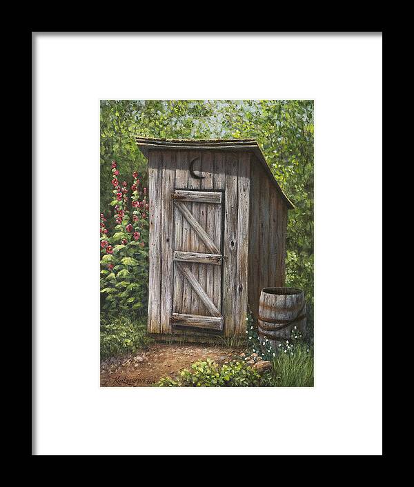 Outhouse Framed Print featuring the painting Rustic Rest Stop by Kim Lockman