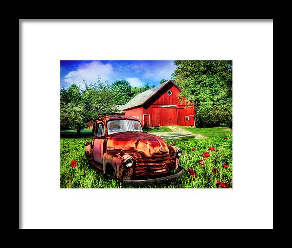Barn Framed Print featuring the photograph Rusty Reds in Poppies by Debra and Dave Vanderlaan