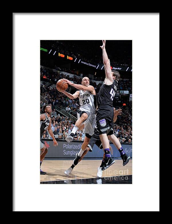 Manu Ginobili Framed Print featuring the photograph Sacramento Kings V San Antonio Spurs by Mark Sobhani