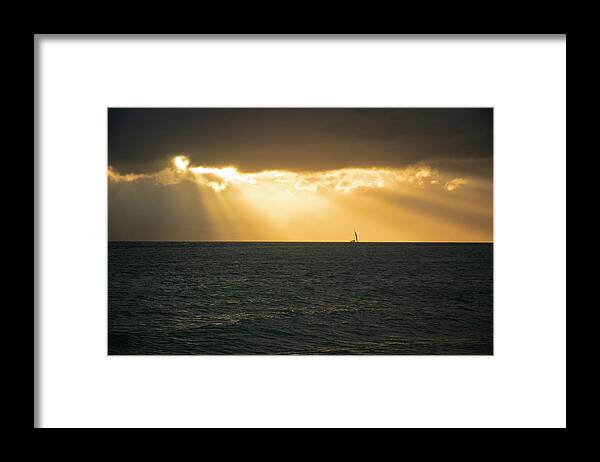 Sailboat Sunset Framed Print featuring the photograph Sailboat Sunset by Robert Michaud