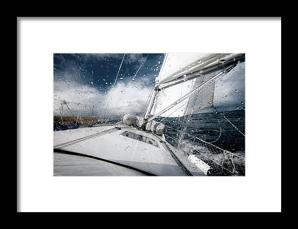 Wind Framed Print featuring the photograph Sailing In The North Sea During A Storm by Sindre Ellingsen