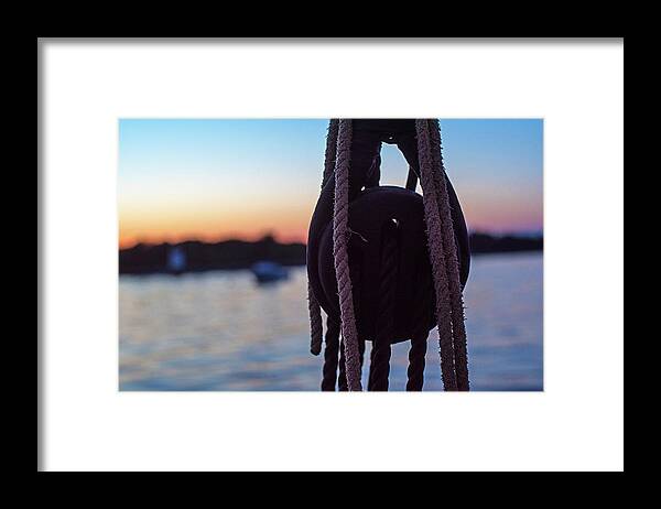 Salem Framed Print featuring the photograph Sailing into Salem Harbor at sunset Salem MA Rope Detail by Toby McGuire