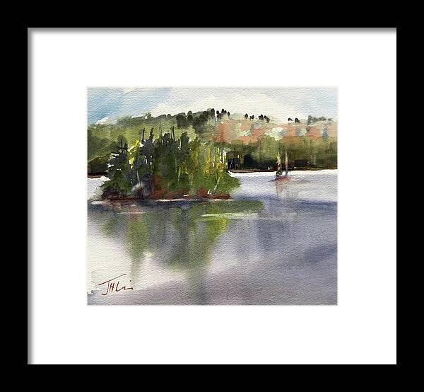 Landscape Framed Print featuring the painting Sailing on First Lake by Judith Levins