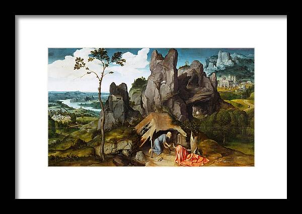 Joachim Patinir Framed Print featuring the painting Saint Jerome in the Desert by Joachim Patinir
