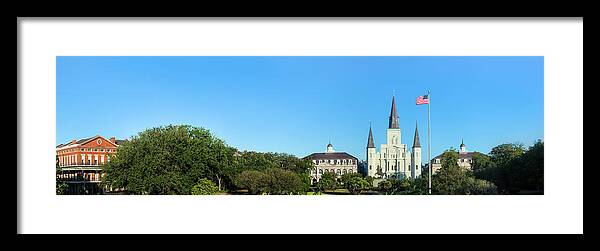 Panoramic Framed Print featuring the photograph Saint Louis Cathedral Panorama by Drnadig