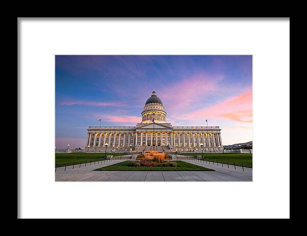 Landscape Framed Print featuring the photograph Salt Lake, Utah, Usa At The Utah State by Sean Pavone