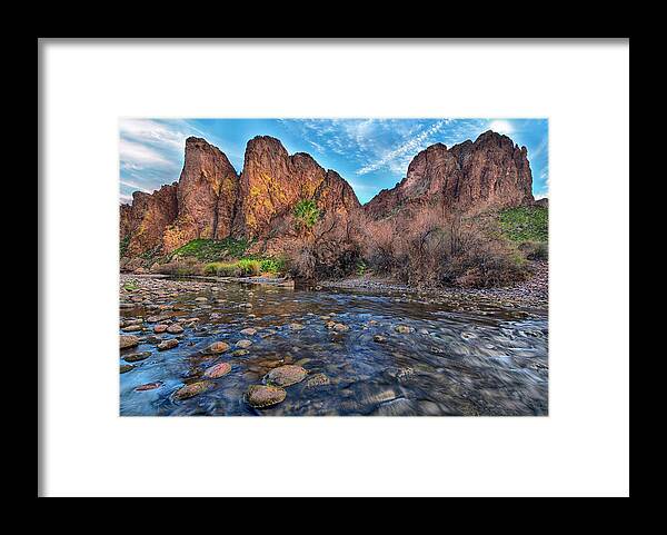 Salt River Framed Print featuring the photograph Salt River and the Goldfield Mountains by Dave Dilli