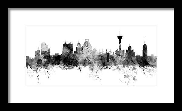 San Antonio Framed Print featuring the digital art San Antonio Texas Skyline Panoramic by Michael Tompsett