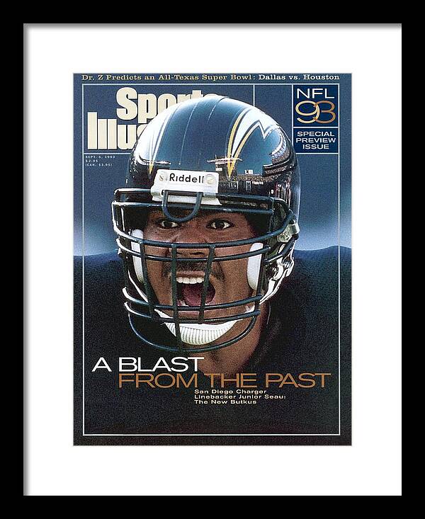 Magazine Cover Framed Print featuring the photograph San Diego Chargers Junior Seau, 1993 Nfl Football Preview Sports Illustrated Cover by Sports Illustrated