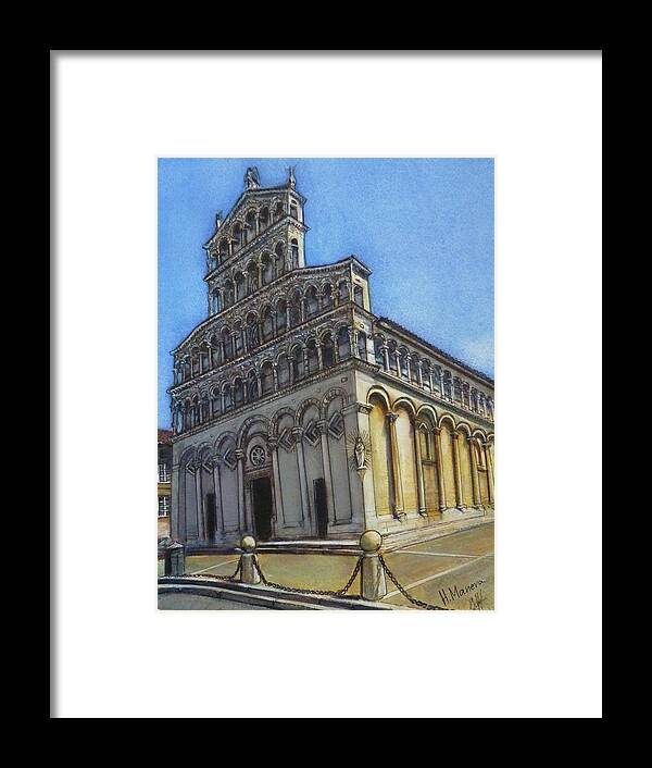 Architecture Framed Print featuring the painting San Michele in Foro, Lucca by Henrieta Maneva