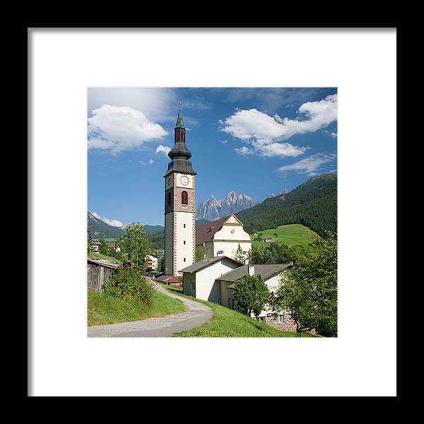 Clock Tower Framed Print featuring the photograph San Pietro Church And Clock Tower, Val by David C Tomlinson
