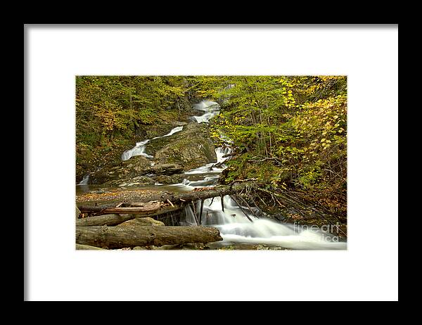 Sanderson Brook Falls Framed Print featuring the photograph Sanderson Brook Falls Through The Logs by Adam Jewell